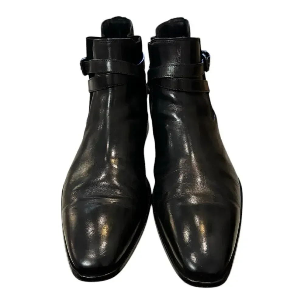 Hugo Boss Men's Black Leather Slip-on Motorcycle Boots 8